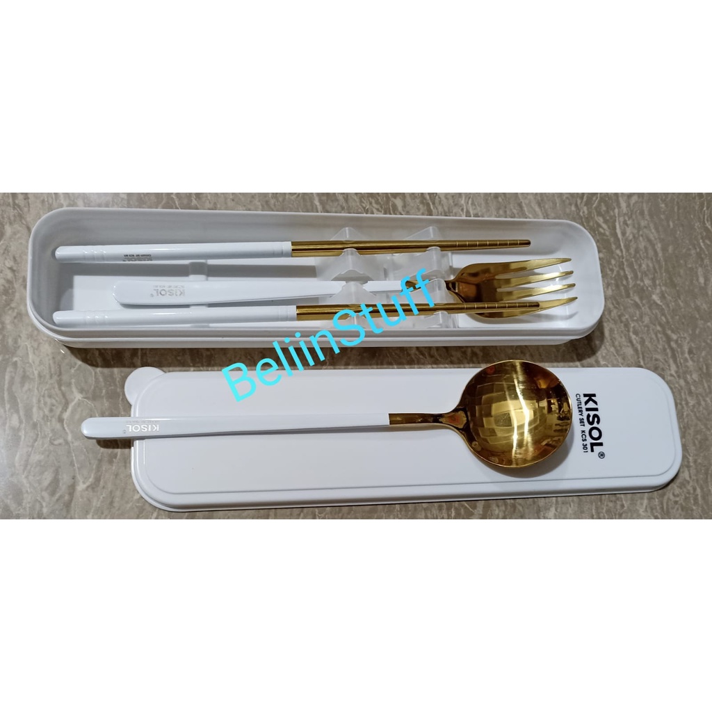 KISOL Cutrely Set KCS 301/ 1 set Alat Makan - Stainless Steel Set Peralatan Makan 3PCS Sendok, Garpu dan Sumpit Food Grade