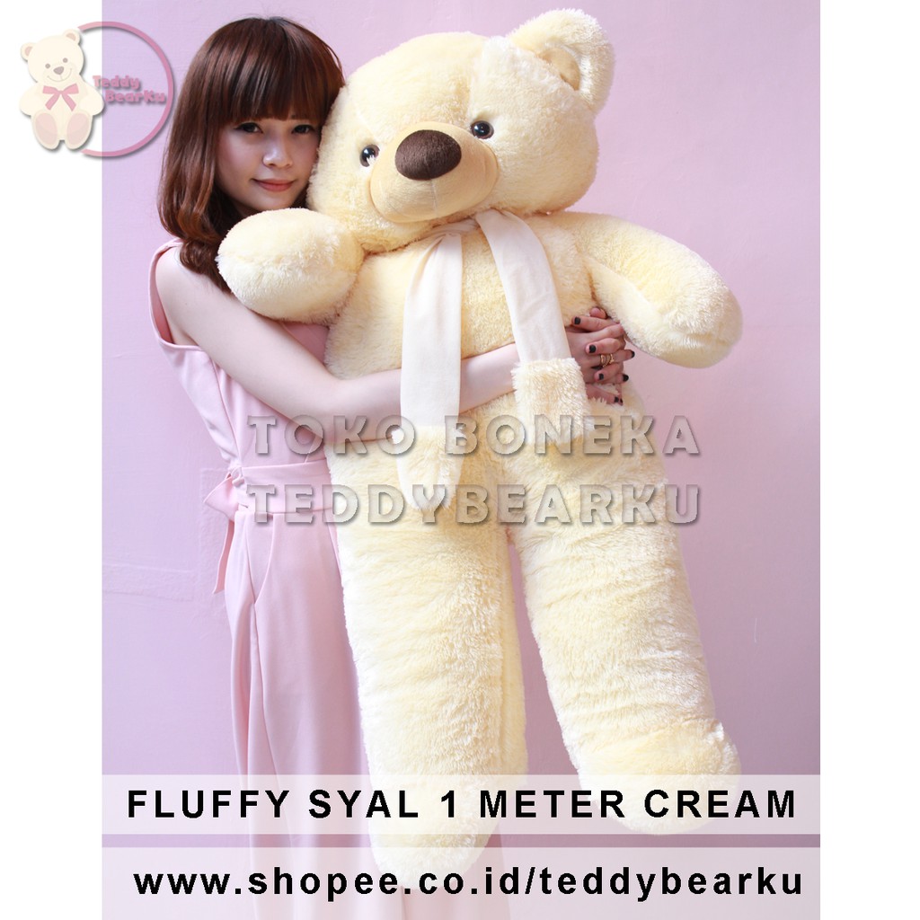 Boneka Teddy Bear FLUFFY SYAL JUMBO 1 METER WARNA CREAM