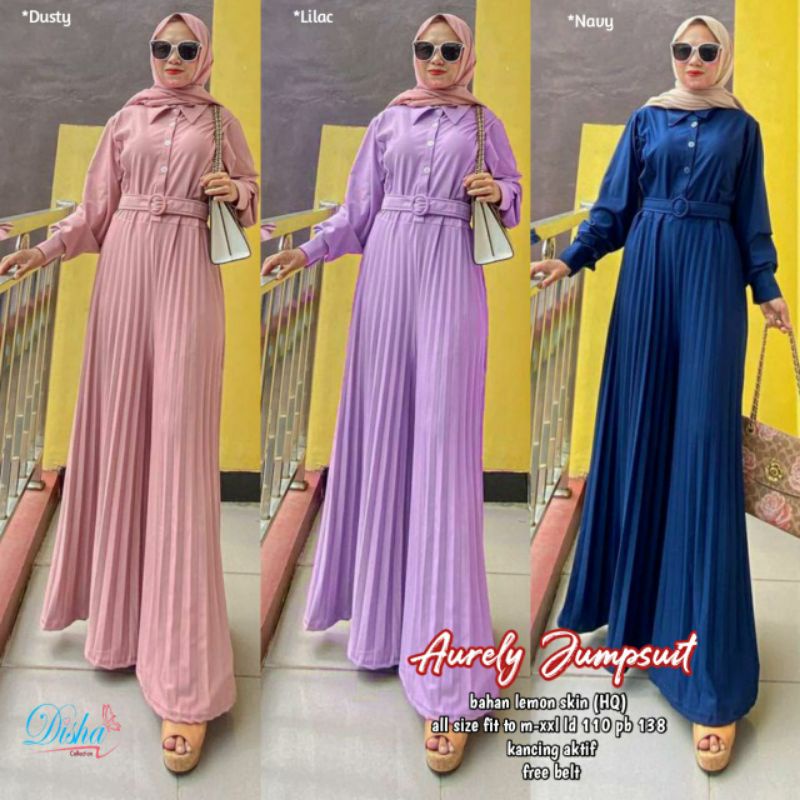AURELY JUMPSUIT BY DISHA JUMPSUIT KULOT PLISKET POLOS OVERALL JUMPSUIT MELAR LONG JUMPSUIT PLISKET