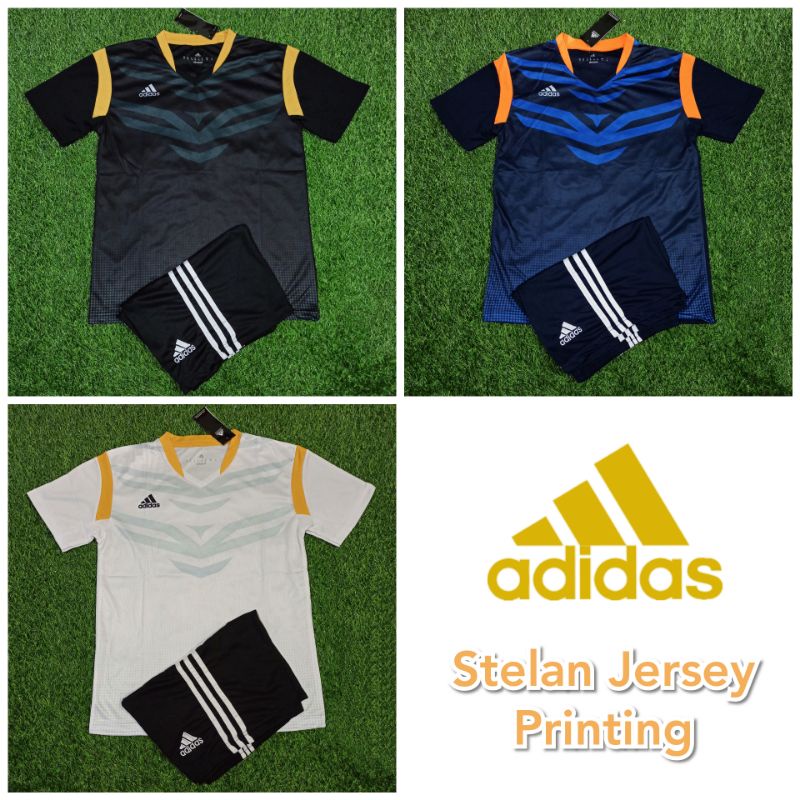 JERSEY MOTIF PRINTING STELAN JERSEY FUTSAL JERSEY BOLA ADIDAS MOTIF PRINTING HITAM PUTIH GOLD NAVY O