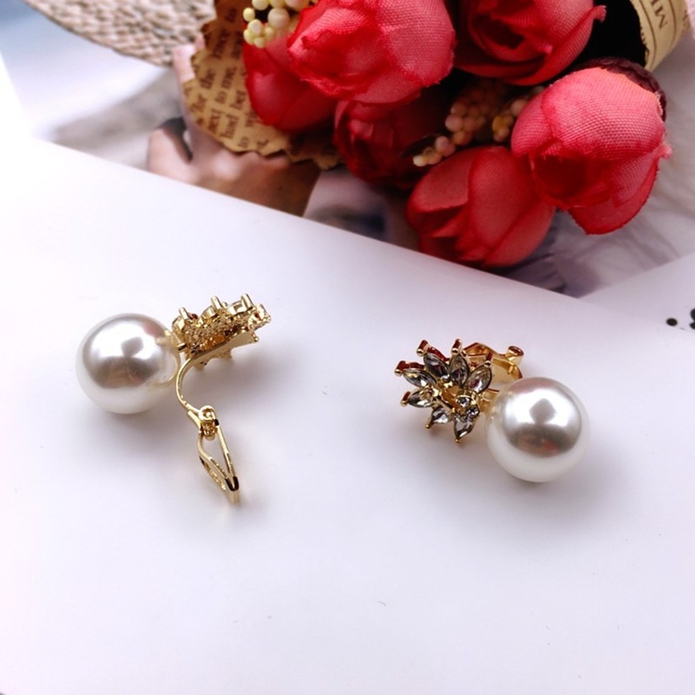 Anting Klip Tanpa Tindik Hias Mutiara Imitasi Warna Merahputih Untuk Wanita