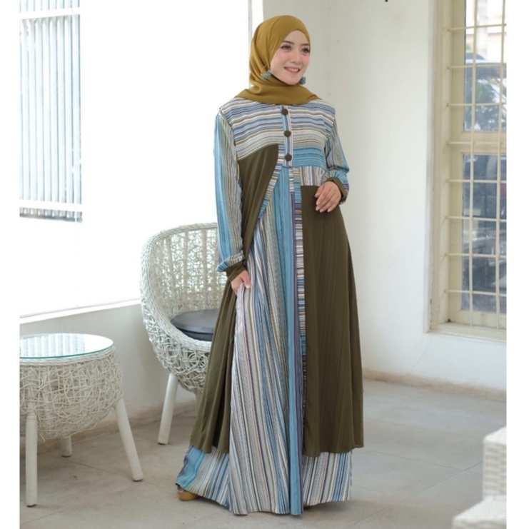 PM GAMIS WANITA TERBARU DOUBLE LAYER NAWA ONE SETT SALUR MIX CERUTY BUSUI ORI SHAN GLOW REAL PICT