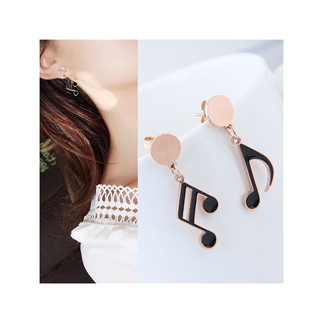 LRC Anting Tusuk Fashion Black+rose Gold Note Shape Design A56681