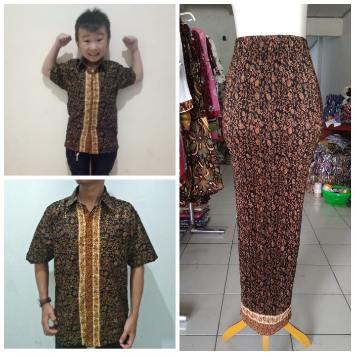 SB Collection Couple Family Melisa Rok Plisket Maxi Jumbo Dan Kemeja Batik Anak Ayah