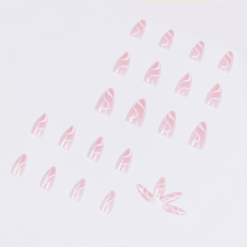 We Flower Kuku Palsu Warna Pink Gaya Perancis Untuk Manicure Wanita