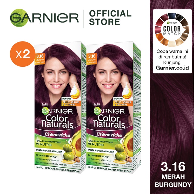 Promo Harga Garnier Hair Color 3.16 Burgundy Alami 105 ml - Shopee