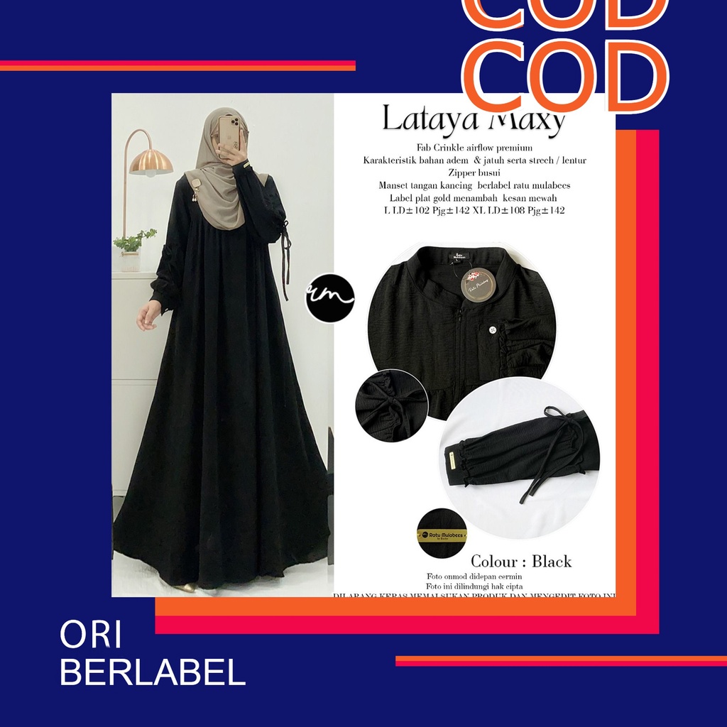 Lataya Ori by Ratu Mulabees Gamis Maxi Dress Bahan Crinkle Airflow