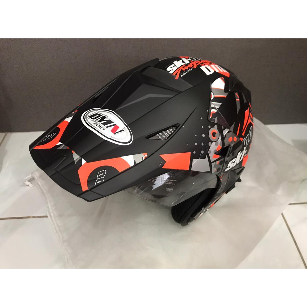 HELM DMN SEMI CROSS 2 KACA DOUBLE VISOR MOTIF GAMBAR SKIDO TRAIL