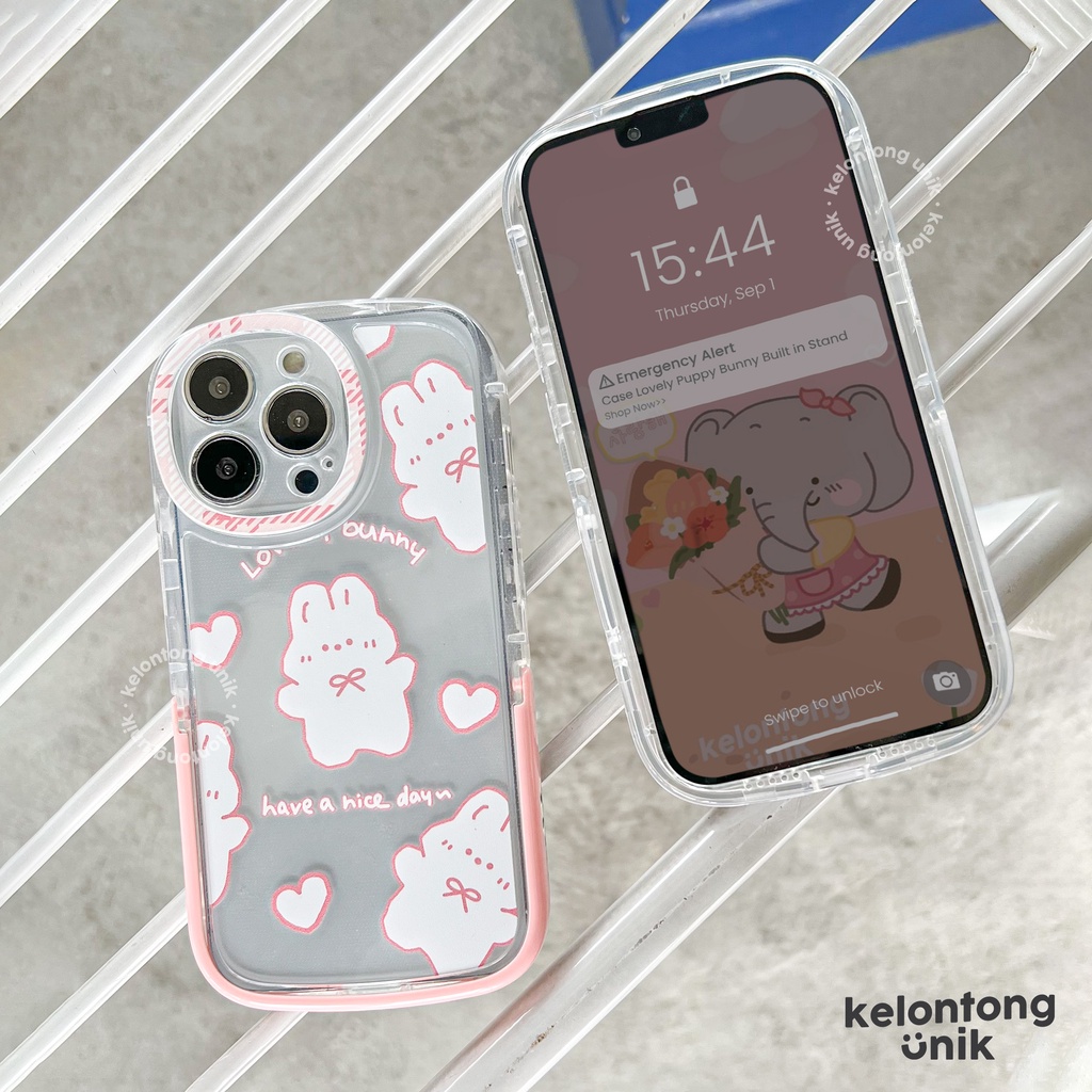 Cute Bunny Puppy Clear Case with Built In Stand