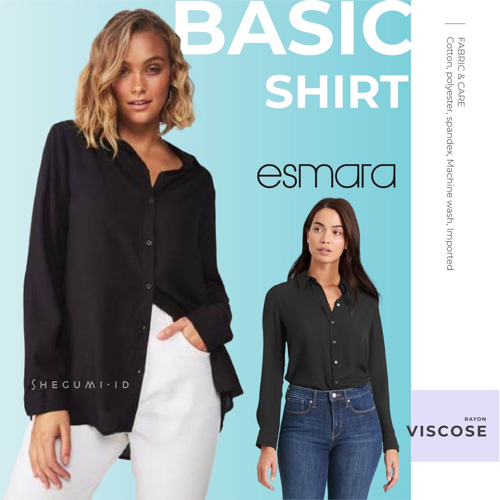 Kemeja Kerja Wanita Basic Lengan Panjang Esmara Button Black Shirt