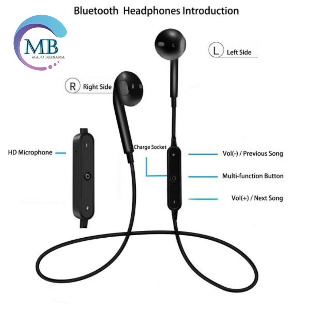 S6 Headset Headsfree Hf bluetooh tali sport super bAss wireless earphone MB1089