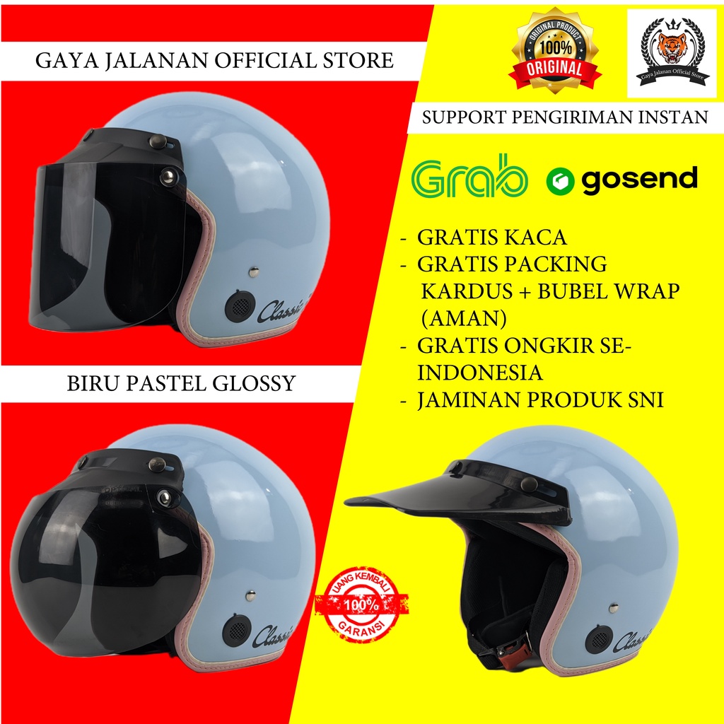 Helm Helem Bogo Biru Ukuran M L XL Classic Clasic Klasik Retro Vintage Pria Wanita Remaja Dewasa Aks