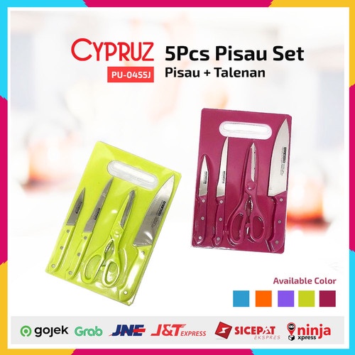 02 Pisau + Talenan Set 5pcs Cypruz PU-0455J PU 0455J terbaik