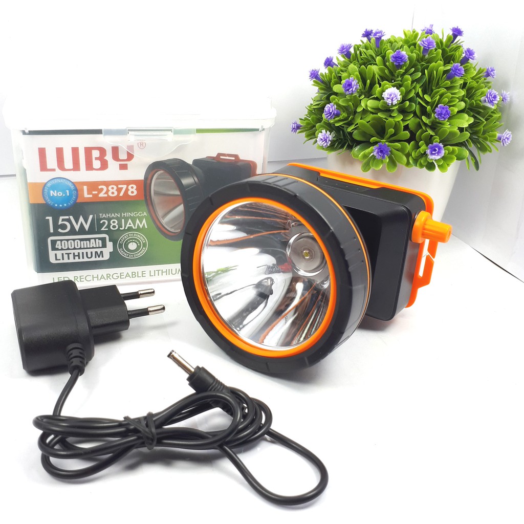 Luby Senter Kepala LED Super Terang Lithium L 2878 LAMPU PUTIH 15 Watt With Dimmer Switch Super LED