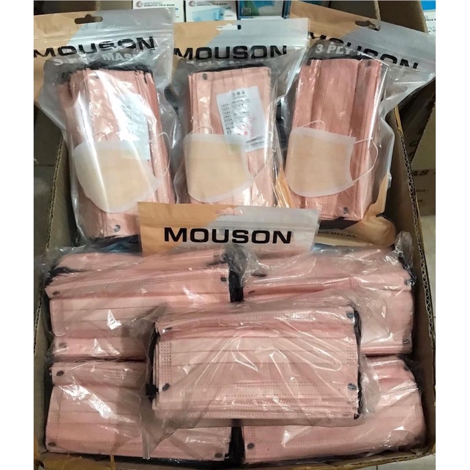 Masker 3 player Mouson warna Mactha Pink nude