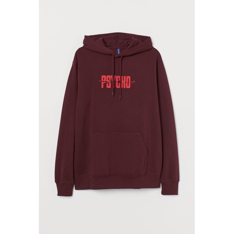 ( 8.8 ) Hoodie Unisex Sablon Psycho Maroon, Flecee Katun Lembut Tebal, Free Papperbag