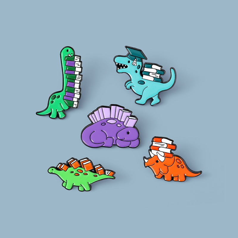 Bros Pin Enamel Desain Kartun Dinosaurus Dan Buku Untuk Anak