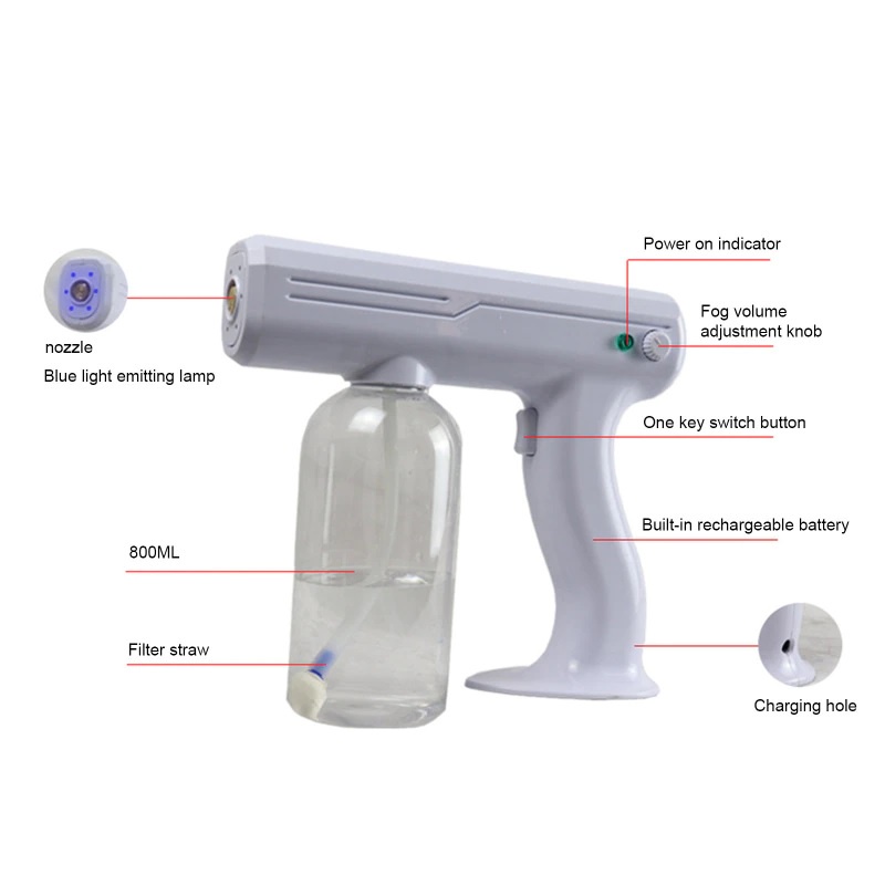 Blue Nano Light Rechargeable Atomizer Disinfection Spray Gun - 800ml