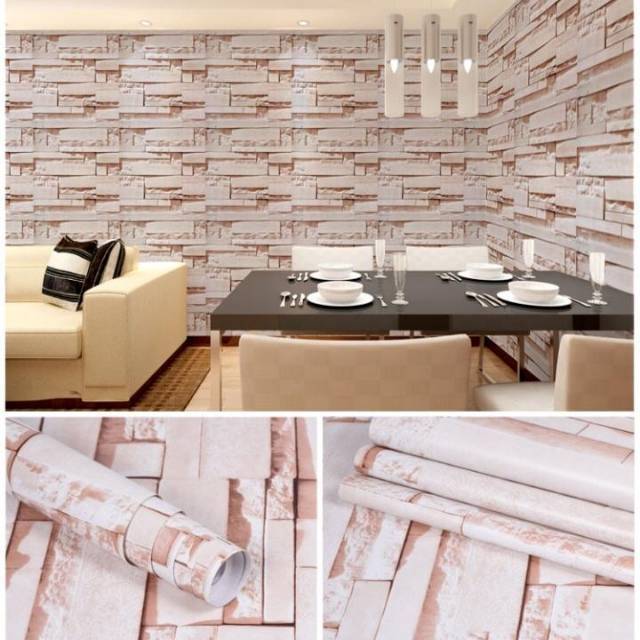 WALLPAPER DINDING MOTIF BATU ALAM ORANGE 10m x 45cm