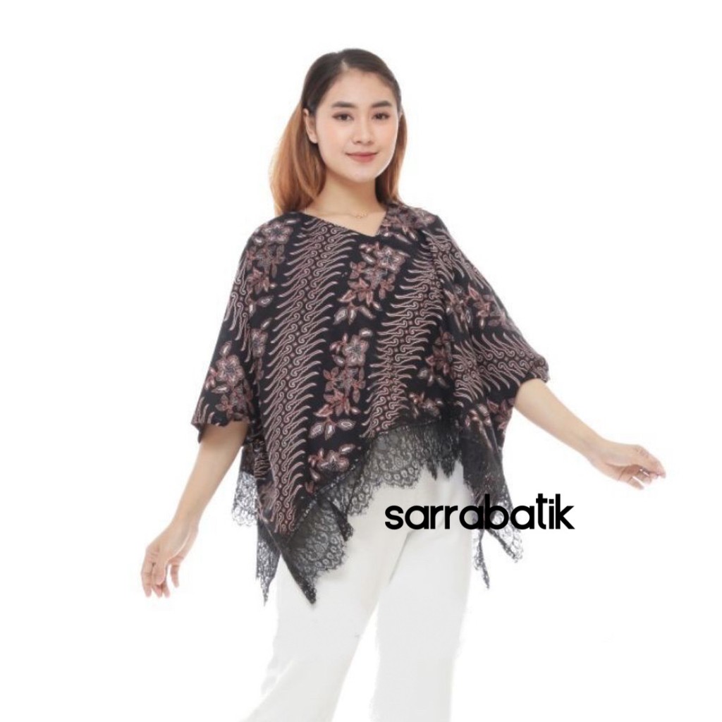 Blus Kalyana Batik Black Series Batwing Brokat Brukat Renda Jumbo Pastel Atasan Batik Pesta