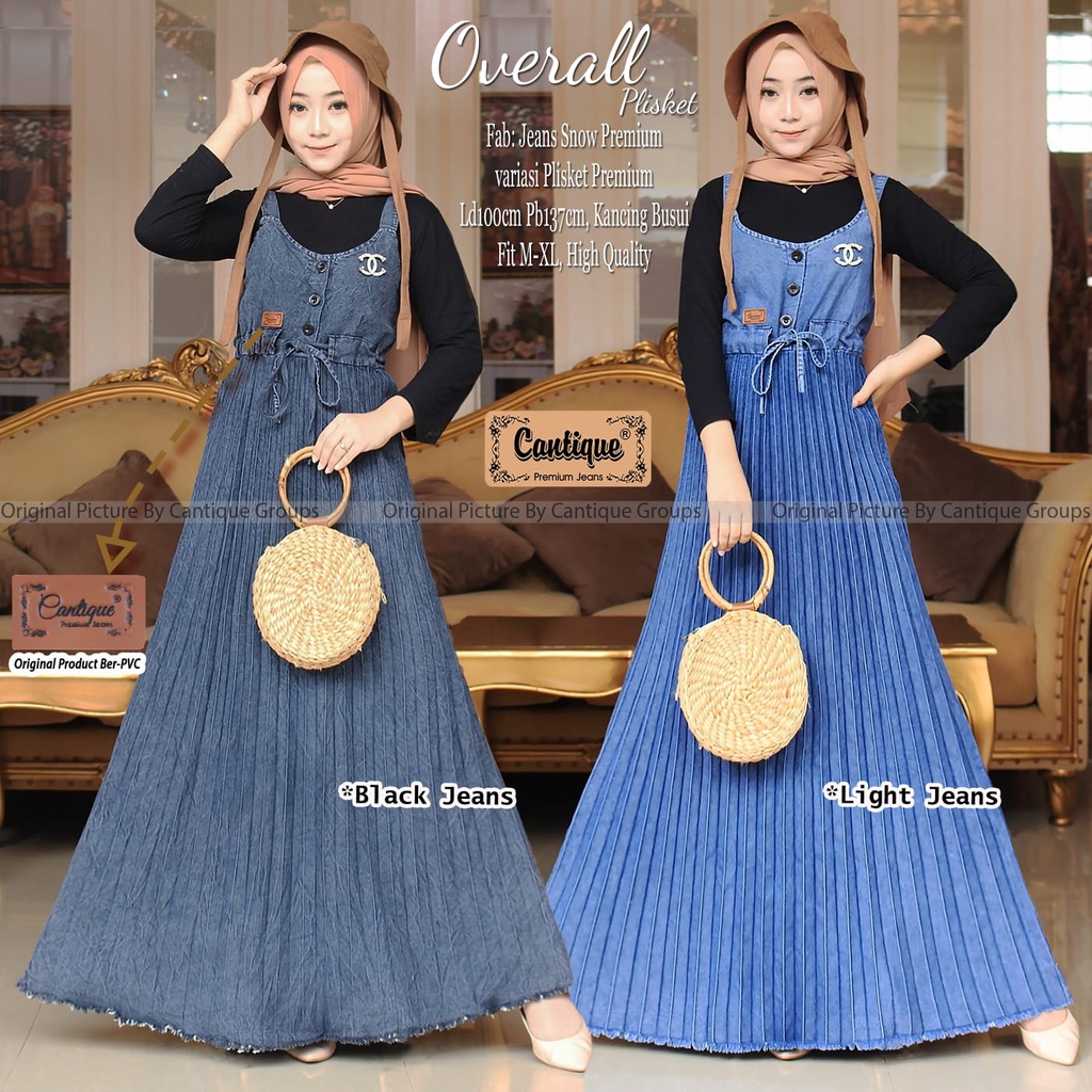 OVERALL PLISKET JUMPSUIT DENIM WANITA CASUAL OVERALL LUARAN MUSLIMAH JEANS SNOW IMPORT PREMIUM MIX P