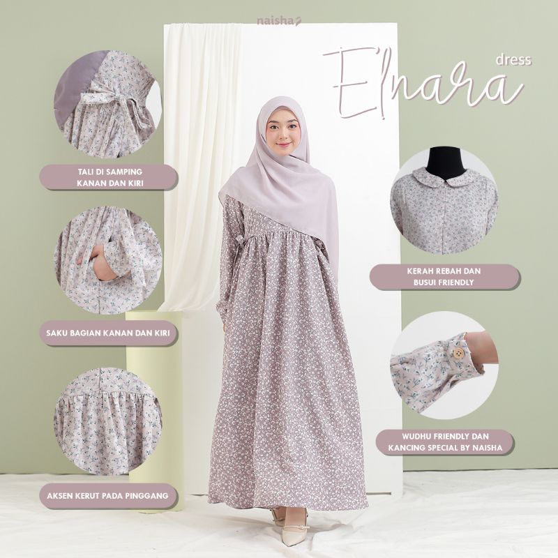 Elnara dress by Naisha// gamis shakila motif bunga cantik adem// murah
