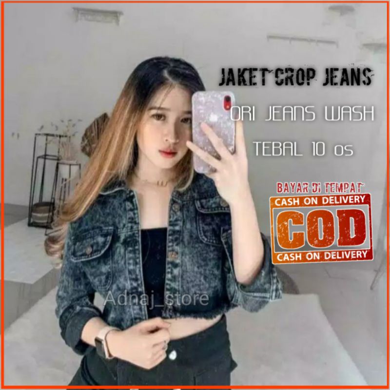 Jaket jeans wanita rawis crop top jaket jeans denim jumbo over size ld 120 tebal 10 os denim  jumbo 