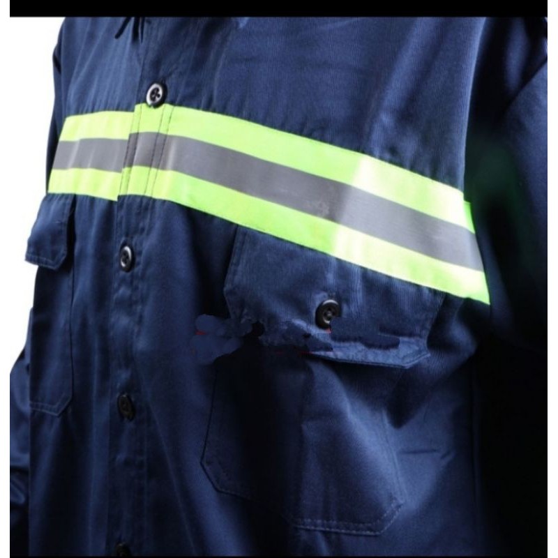 SETELAN BAJU SAFETY DONGKER NAVY SCOTLIGT HIJAU 5CM BERLOGO K3 BENDERA