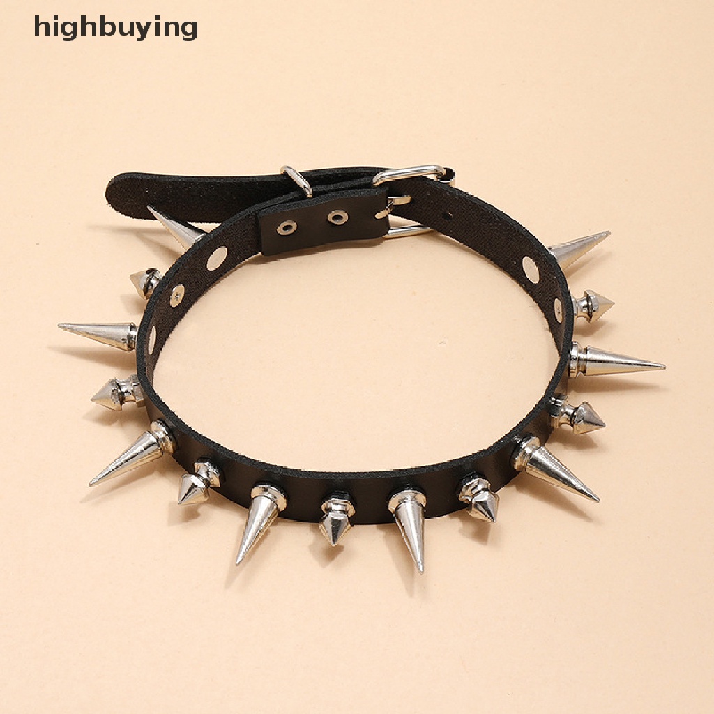 Hbid Kalung Choker Bahan Kulit Imitasi Gaya Punk Gothic Dengan Paku Panjang Untuk Wanita