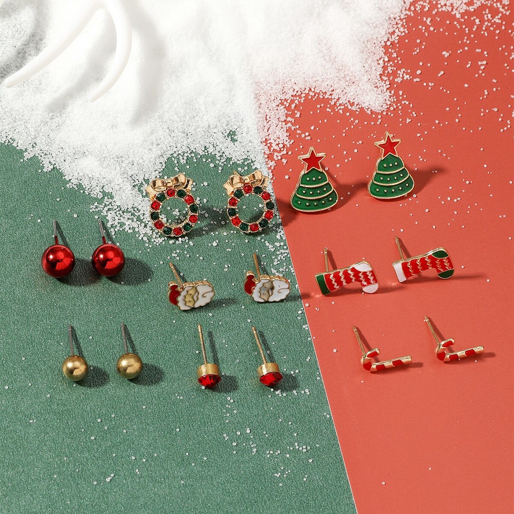 Christmas Products 8 Pcs/set Mini Christmas Stud Fashion Party Jewelry Cute Golden Santa Claus Christmas Tree Elk Earrings