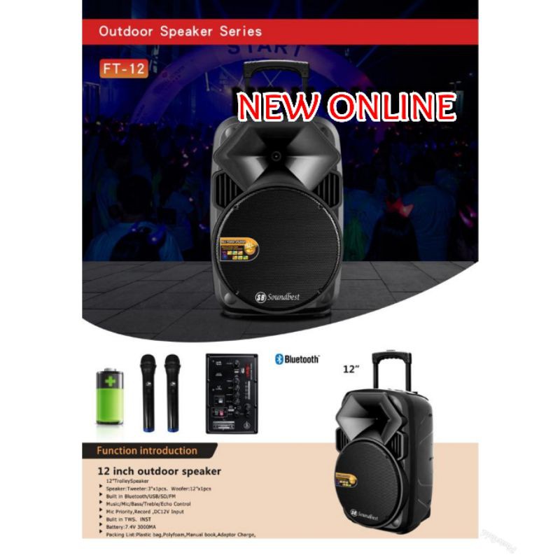 SPEAKER WIRELESS PORTABLE MEETING SOUNDBEST FT-12 ORIGINAL 12INCH