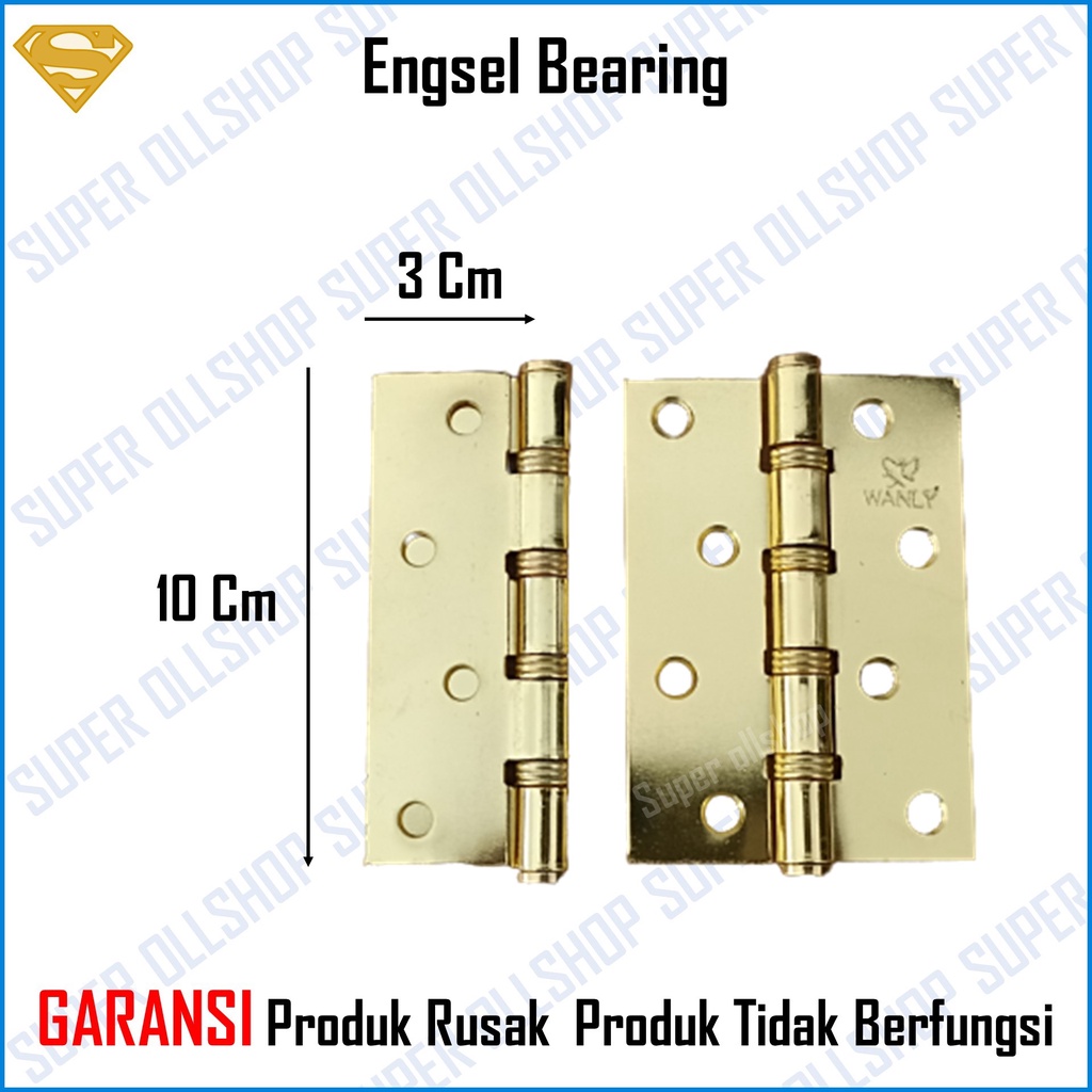 Engsel Pintu Bearing 4 Inch Gold Silver Kuning Jendela Pintu Kamar Kayu Brass Hinges Tebal