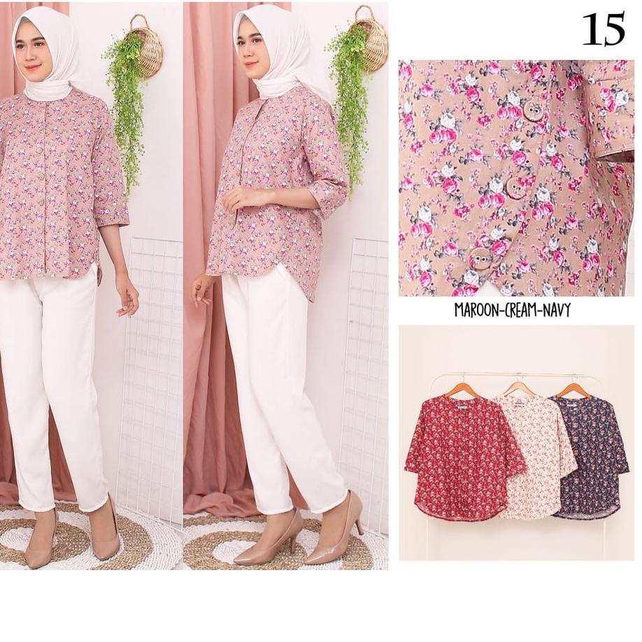 Termurah  P15 Blouse Atasan Muslim Motif Bunga Katun Jepang Ori Tokai BWI 188