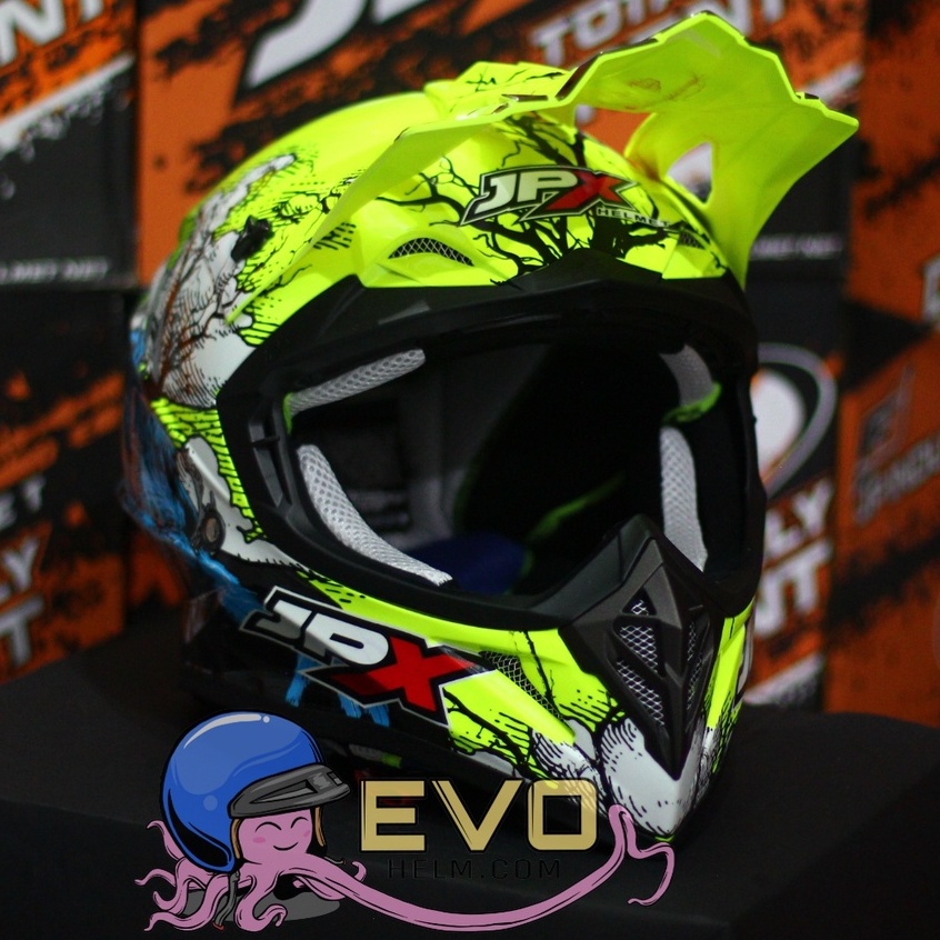 HELM JPX CROSS_FOX1 SERI X14 - FLUO YELLOW GLOSS + GOOGLE SNAIL (ONGKIR 2 KG) HELM JPX TERBARU