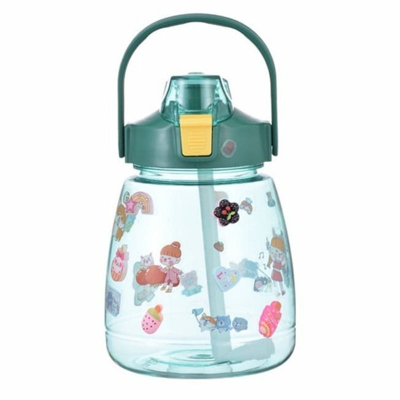 Botol Minum Anak Gemoy Bening ViraL 1300ML / Botol Motivasi Portable Tritan 1.3 Liter Penanda Waktu Tutup Flip Dengan Sedotan Free Stiker Emoji / Thumbler Olahraga Gemoy Bening Kekinian Food Grade Bebas BPA Anti Bocor Besar Dan Tahan Lama