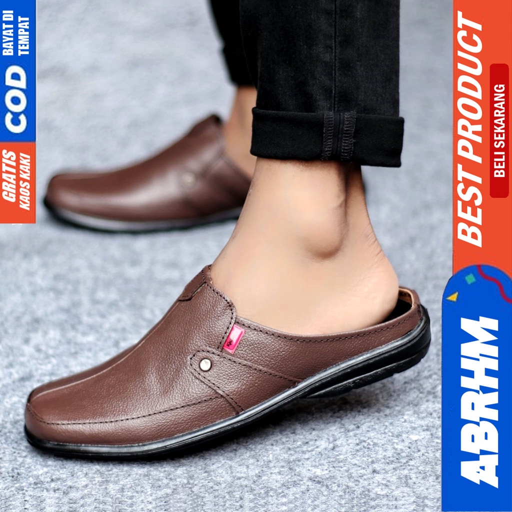 Sepatu Sandal Casual Kulit Asli Bustong Tutong Sendal Slop Original Murah Terbaru Kekinian