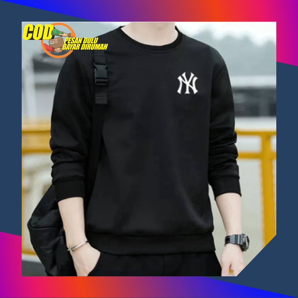 Jual Baju Crewneck Basic Ny Sweater Cn Pria Hitam Distro Keren Oversize