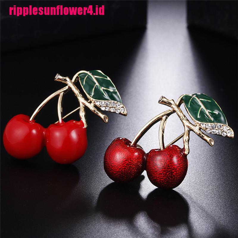 Bros Bentuk Cherry Merah Bahan Metal Aksen Kristal Untuk Sweater
