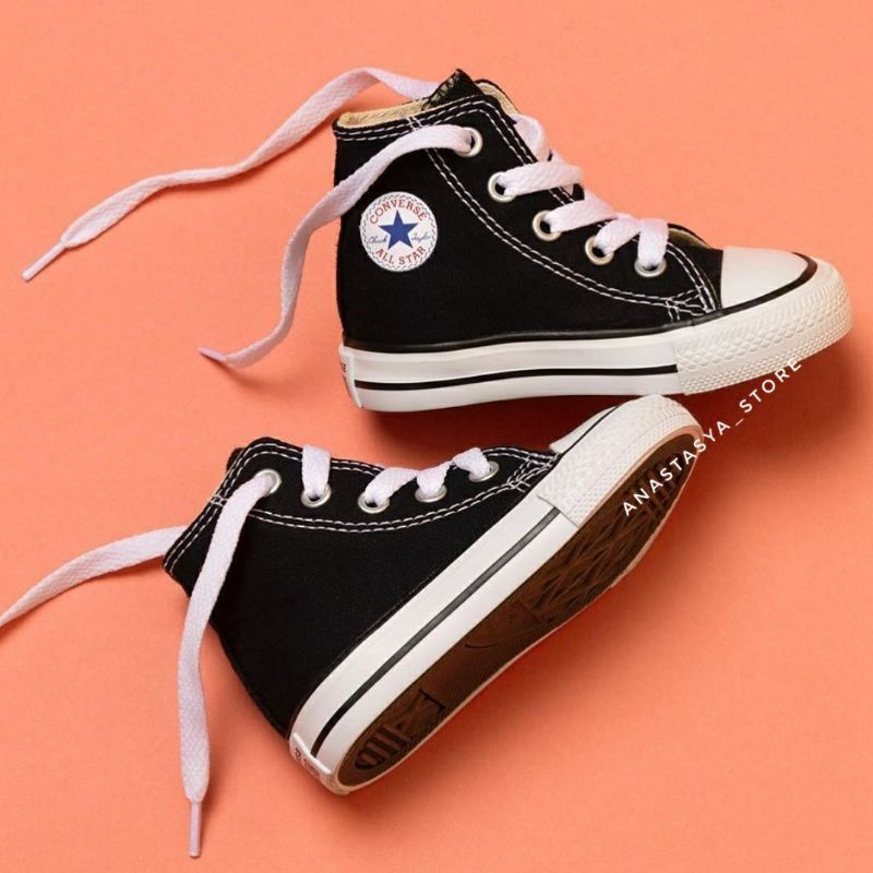 Terbaru Sepatu sekolah anak SD converse alstar Hitam Garis Putih model kanvas tinggi