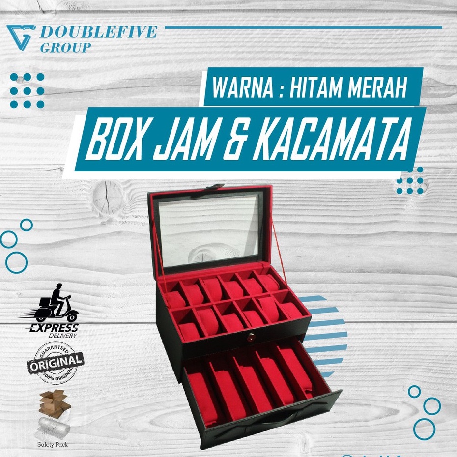 Watch Box Mix Glasses Organizer | Box Jam Tangan Kombinasi Tempat Kacamata - Hitam Merah