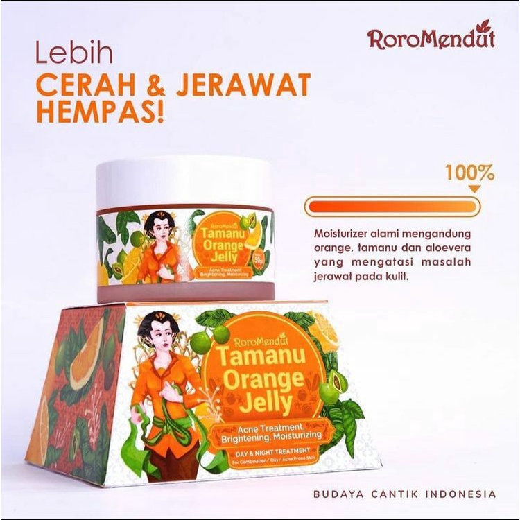 Roro Mendut TAMANU ORANGE JELLY Anti Jerawat Anti Peradangan Pori Rapat Mengecil / Pencerah Wajah Anti Acne Jerawat Batu