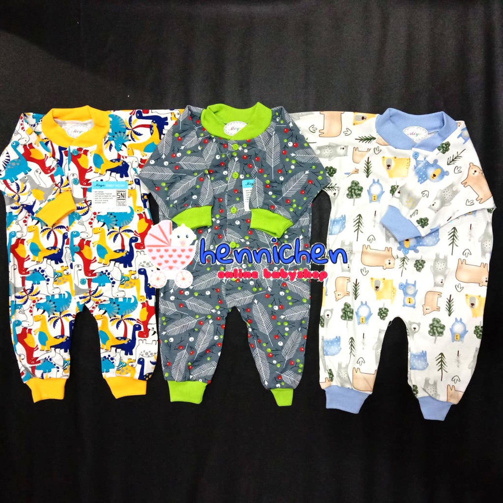 MIYO SLEEPSUIT Jumper miyo PIYAMA by libby  Baju Kodok Panjang Tutup Kaki Bayi PRINT GEORGE MONKEY New Born (0-3M) SNI