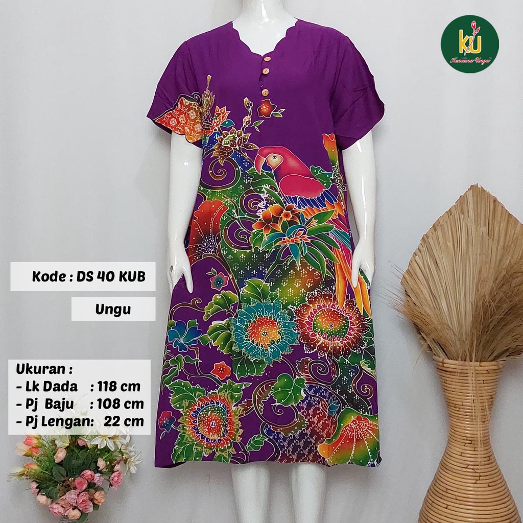 COD DS40 KUB | Daster Batik Kencana Ungu Asli Label Biru Ukuran Jumbo | Baju Santai Tidur Wanita Dewasa Kancing Depan Busui Friendly Motif Terbaru-Ungu D