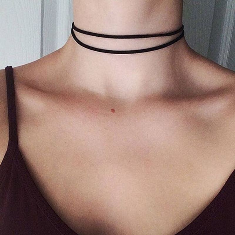 Double Layer Suede Plain Choker Basic Kalung Dua Lapis Multilayer Edgy