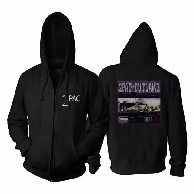 Jaket Hoodie 2Pac Outlawz Tupac Shakur Hoodie Zipper Dengan Ritsleting Casual Unisex Hoodie Bahan Ka