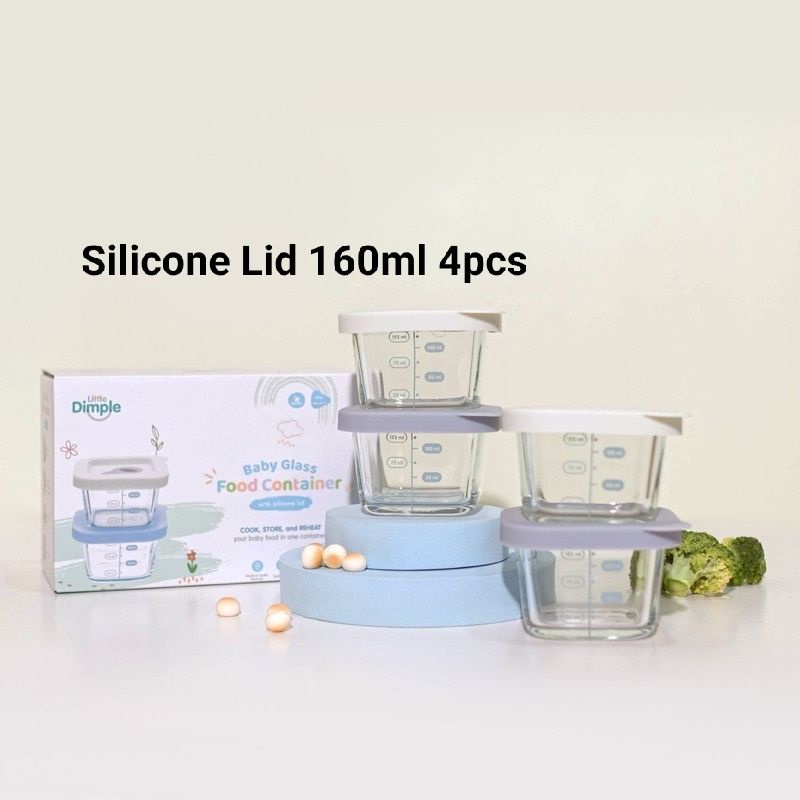 Little Dimple Food Container Silikon Tempat Wadah Simpan MPASI Bayi - Tempat Penyimpanan Kaca Mpasi Maknan Bayi Silicone Baby - Food Kontainer Glass - Kotak Makan Bayi