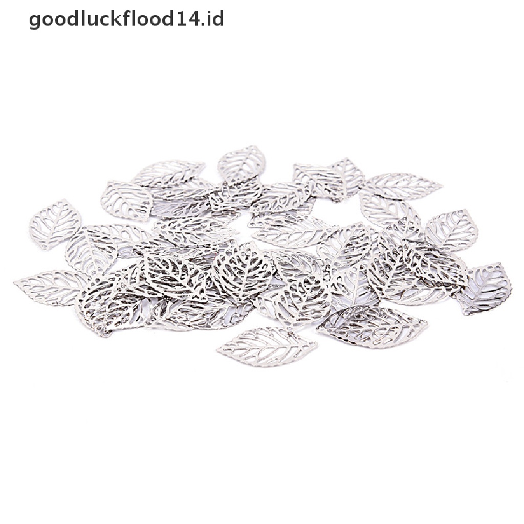 [OOID] 50PCS Charm Filigree Hollow Leaves Pendant DIY Jewelry Making Leaves Metal Craft ID