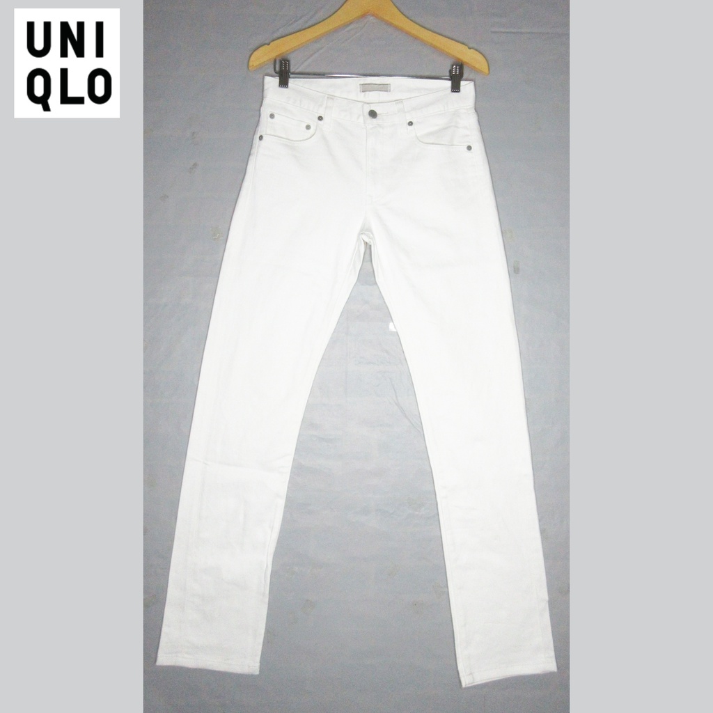 UNIQLO celana panjang putih SKINNY LONG JEANS BAHAN TEBAL STRETCH melar branded premium wanita Size 