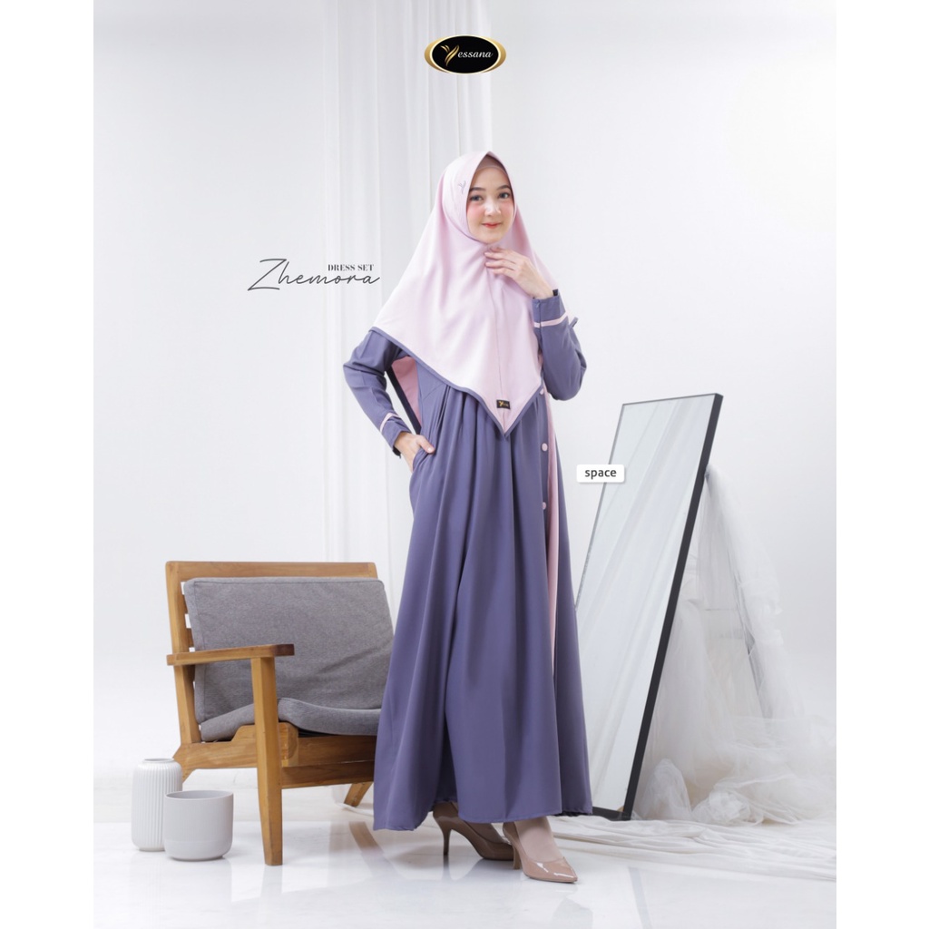 ZHEMORA SET Dress Gamis Simpel Simple busui aksen kancing Yessana Bahan Premium Lady Zara Original