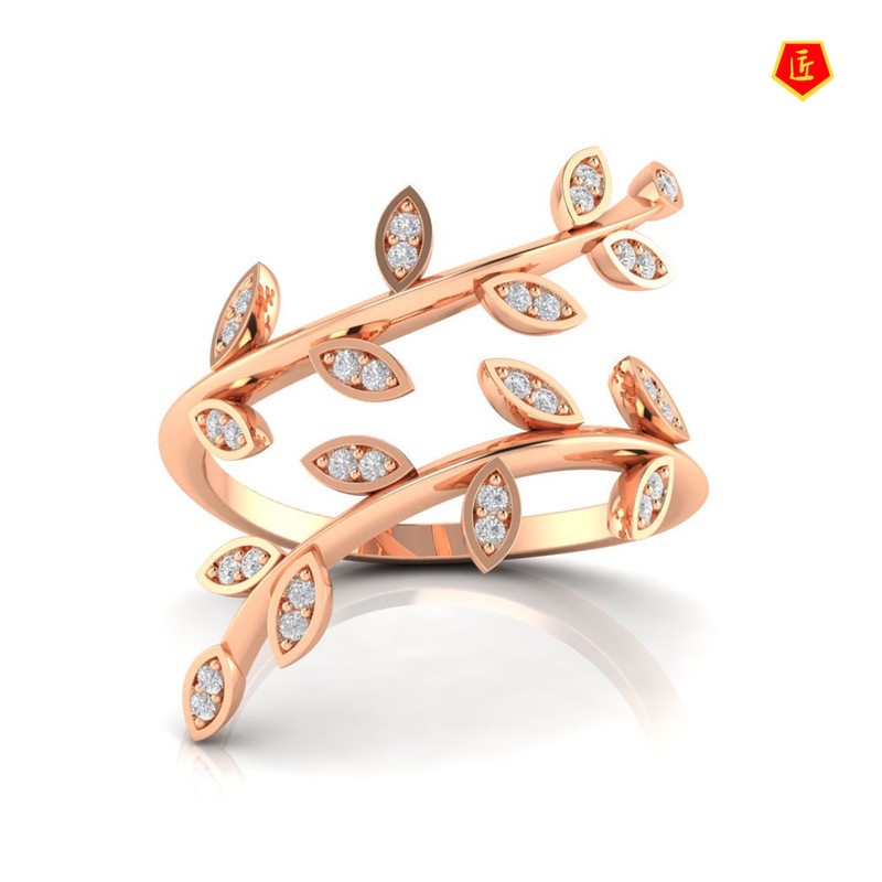 [Ready Stock]Simple Elegant Olive Leaf Diamond Rose Gold Ring